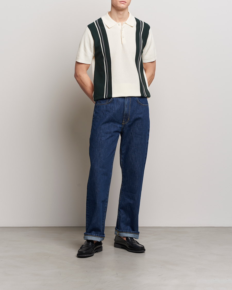 Men | Polo Shirts | BEAMS PLUS | Knit Stripe Short Sleeve Polo White/Green