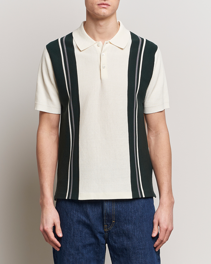 Herren |  | BEAMS PLUS | Knit Stripe Short Sleeve Polo White/Green