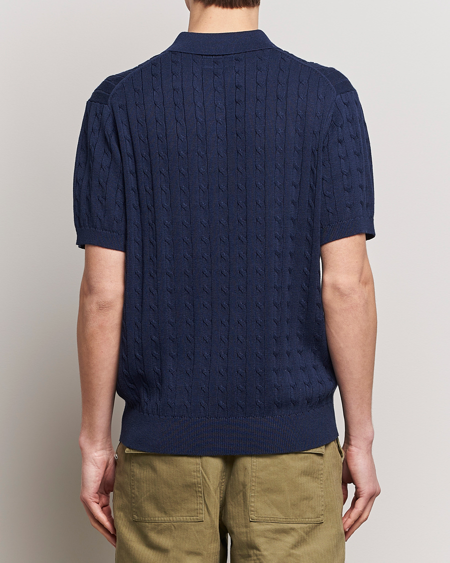 Men | Polo Shirts | BEAMS PLUS | Short Sleeve Cable Polo Navy