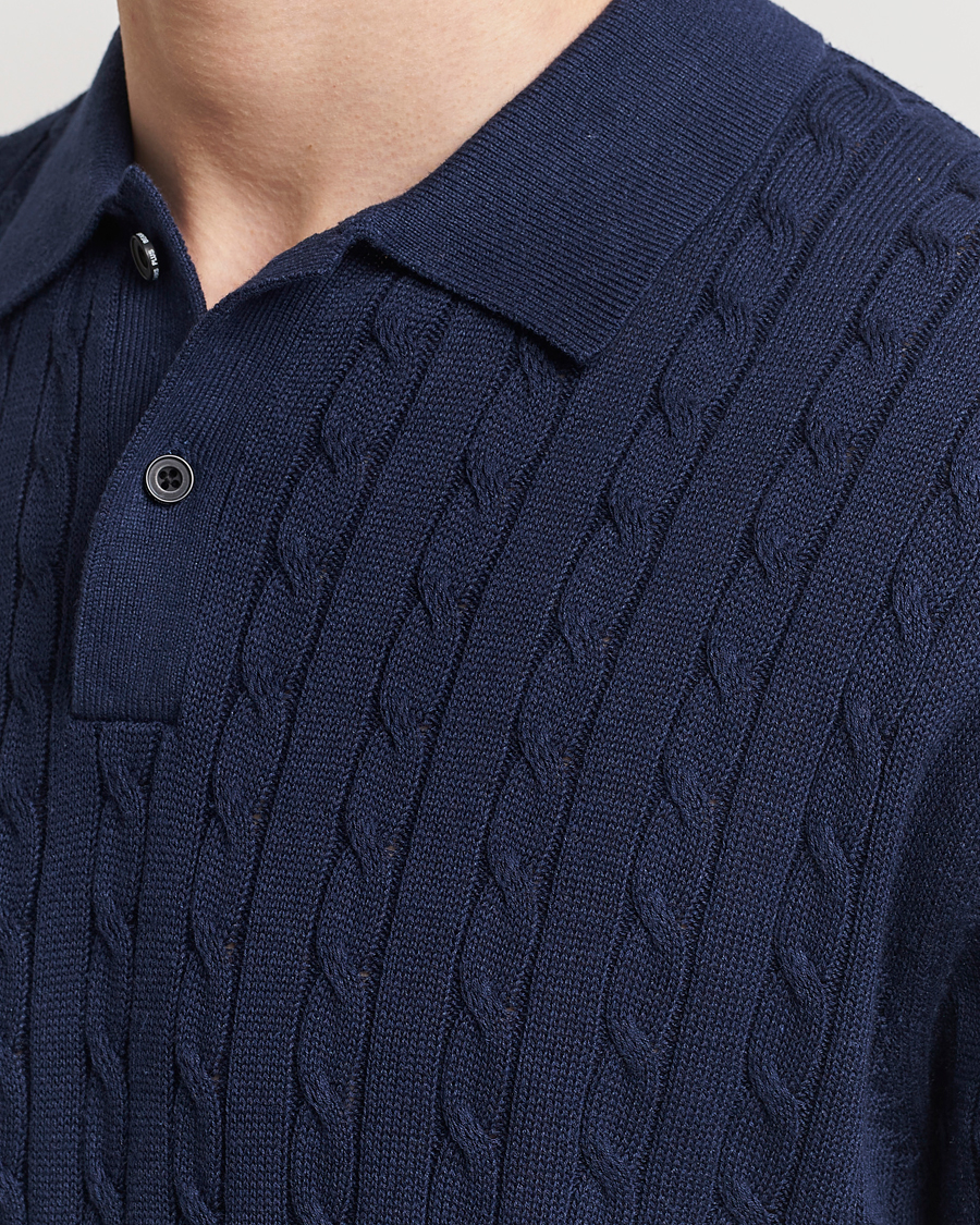 Men | Polo Shirts | BEAMS PLUS | Short Sleeve Cable Polo Navy