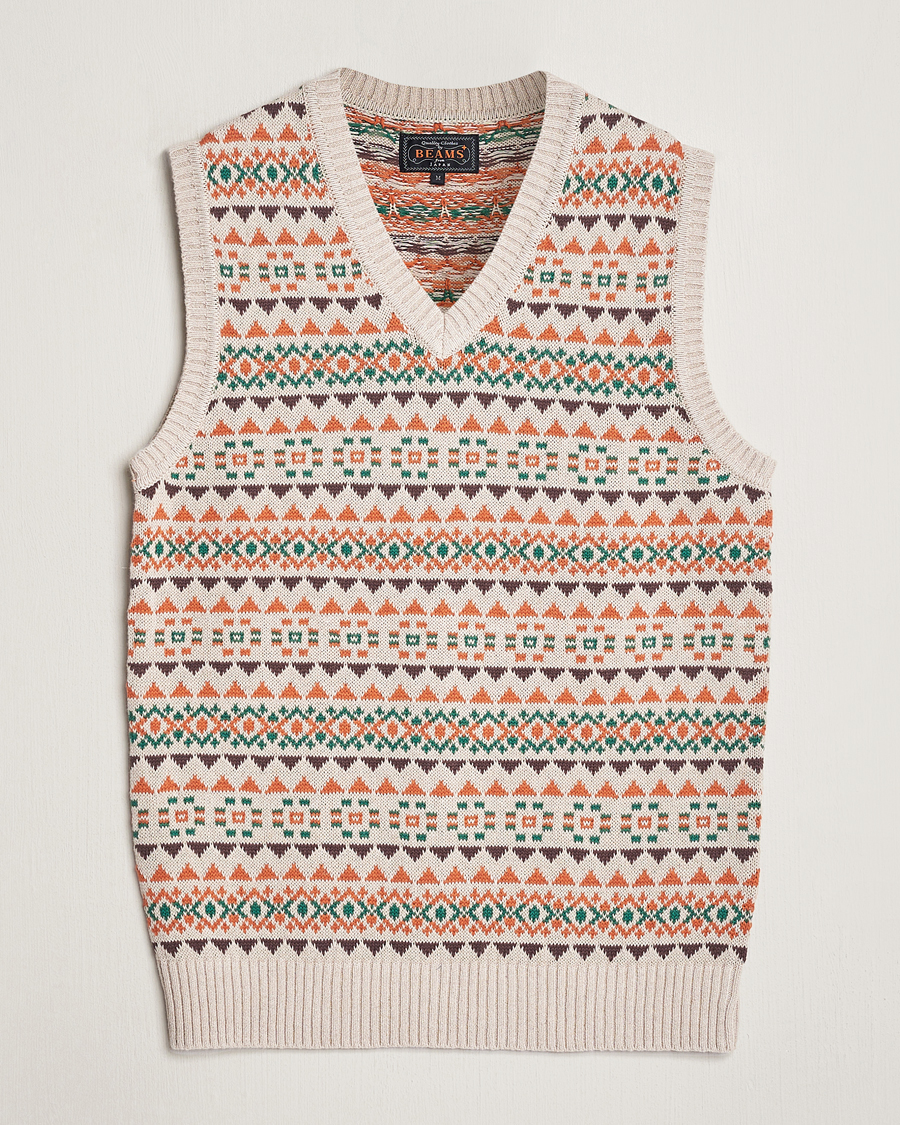 Men | Sweaters & Knitwear | BEAMS PLUS | Fairisle Knit Vest Beige