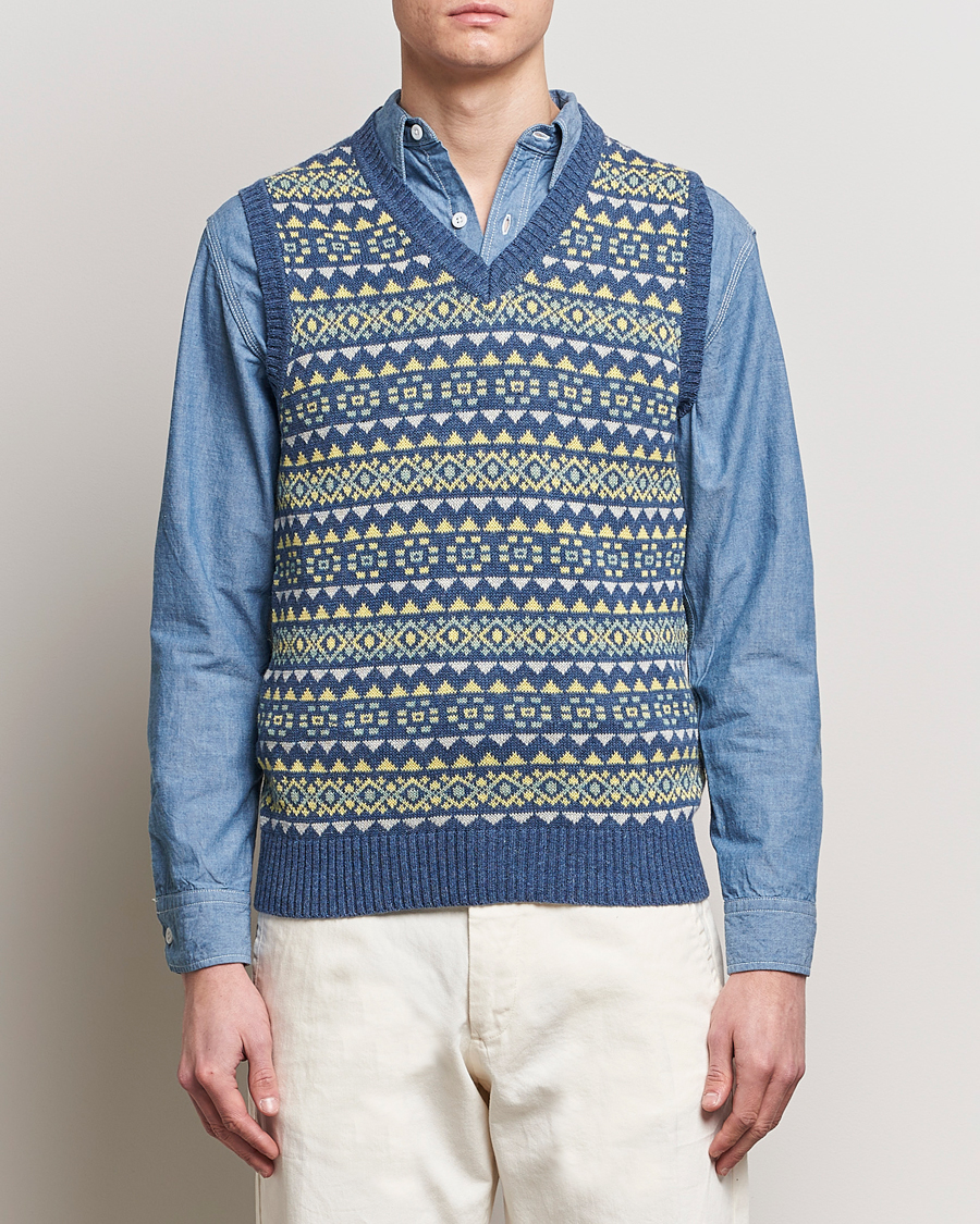 Men | Pullovers | BEAMS PLUS | Fairisle Knit Vest Blue
