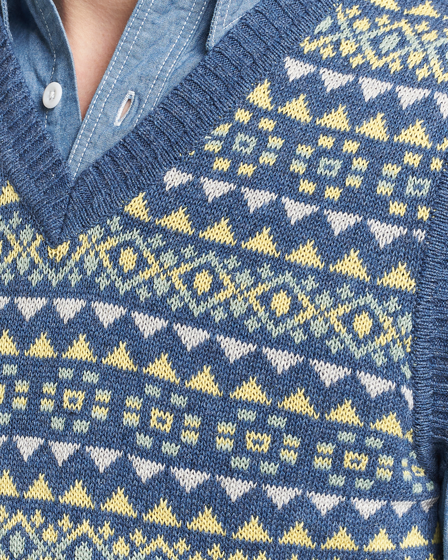 Men | Sweaters & Knitwear | BEAMS PLUS | Fairisle Knit Vest Blue