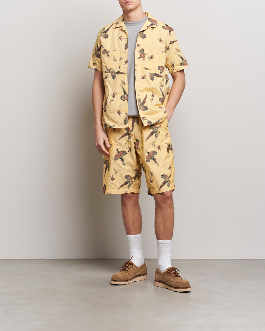 Men | Shirts | BEAMS PLUS | Duck Jacquard Camp Collar Shirt Yellow