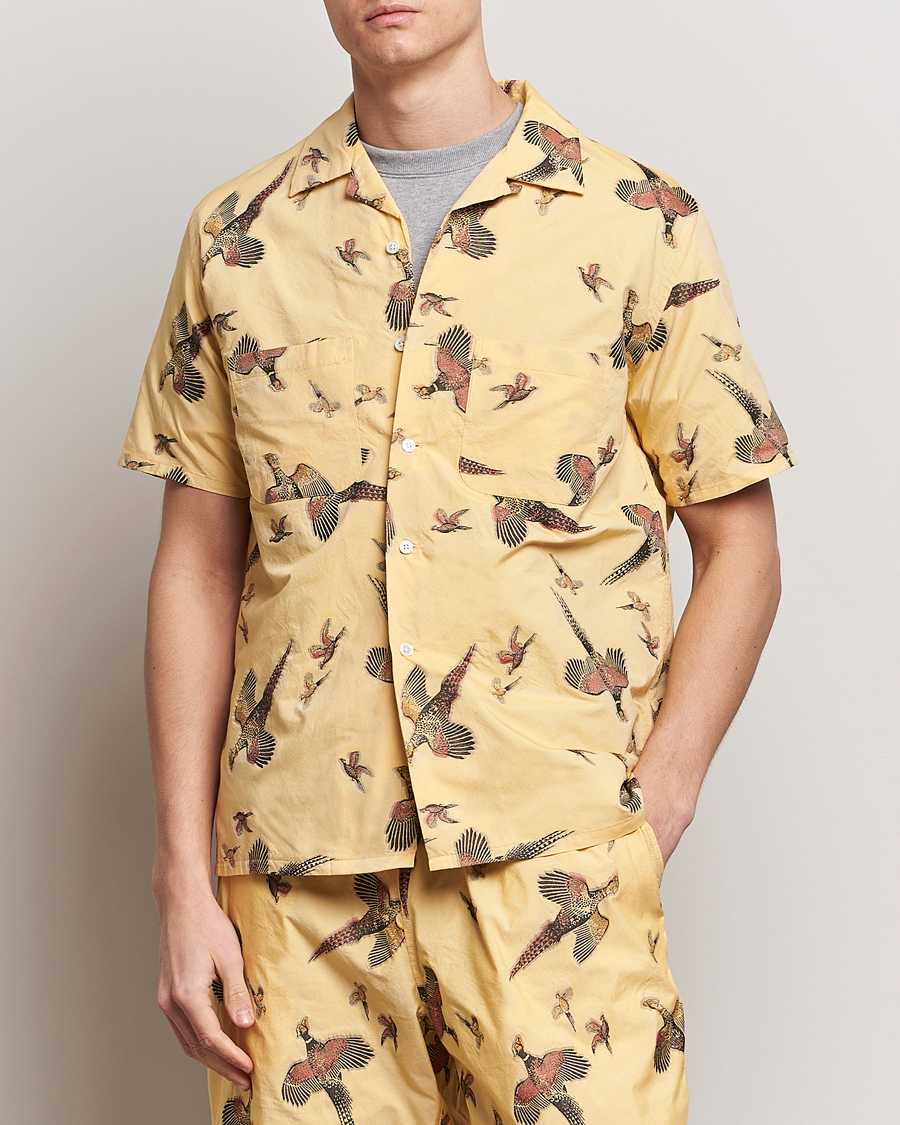 Men | Short Sleeve Shirts | BEAMS PLUS | Duck Jacquard Camp Collar Shirt Yellow