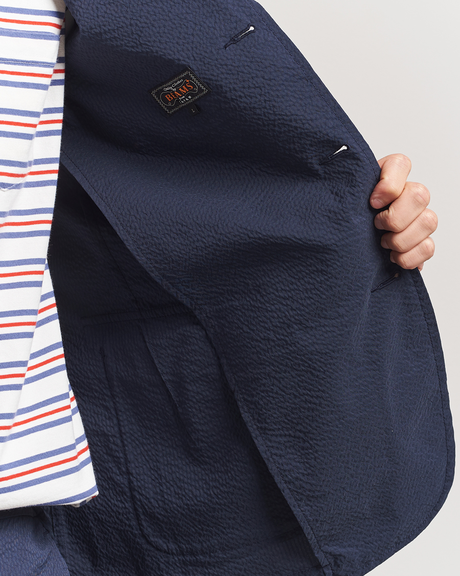 BEAMS PLUS Seersucker Blazer Navy at CareOfCarl.com