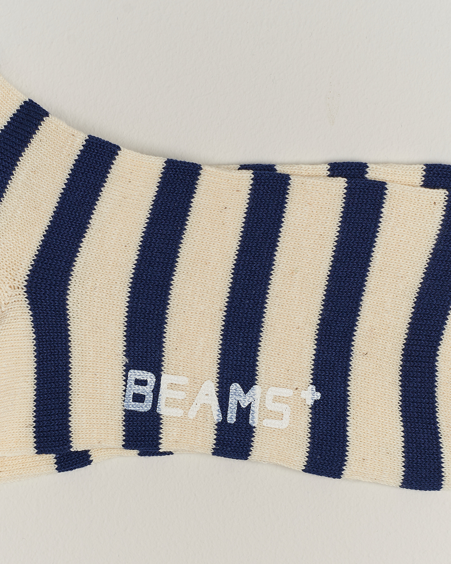 Men | Underwear & Socks | BEAMS PLUS | 2 Tone Striped Socks White/Navy