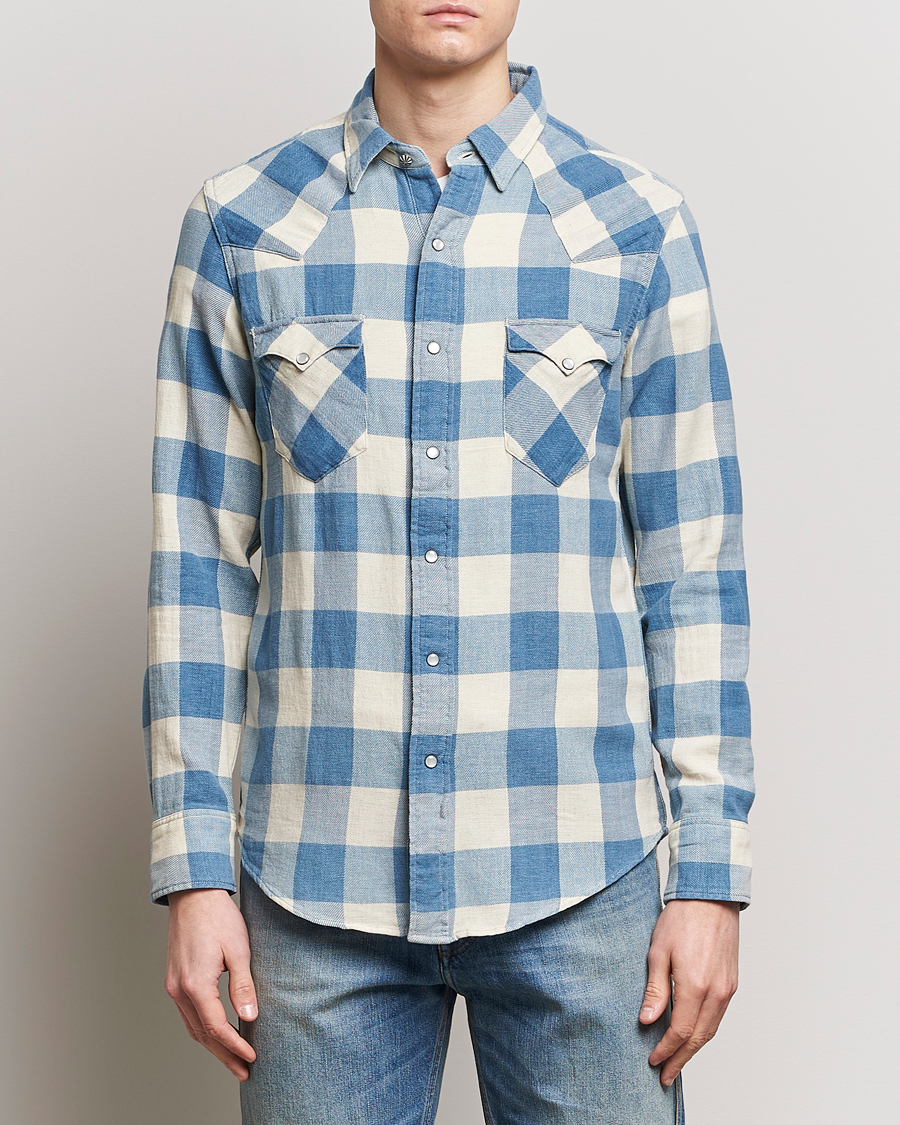 Men | Flannel Shirts | RRL | Buffalo Flannel Western Shirt Indigo/Cream