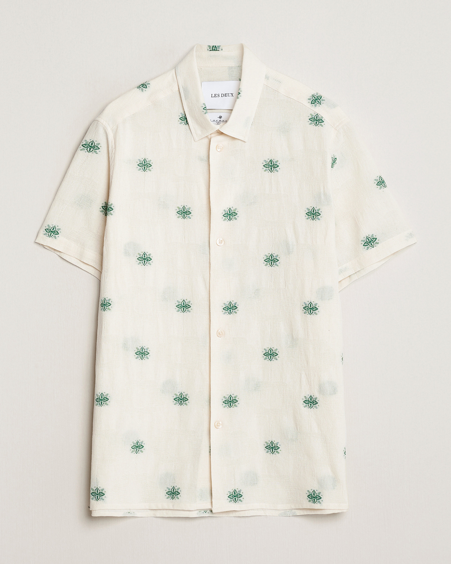 Men | Shirts | LES DEUX | Ira Short Sleeve Embroidery Cotton Shirt Ivory