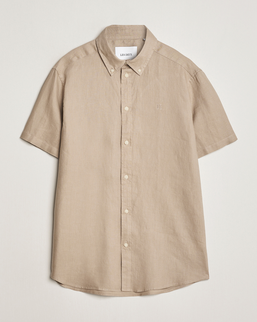 Men | Shirts | LES DEUX | Kris Short Sleeve Linen Shirt Dark Sand