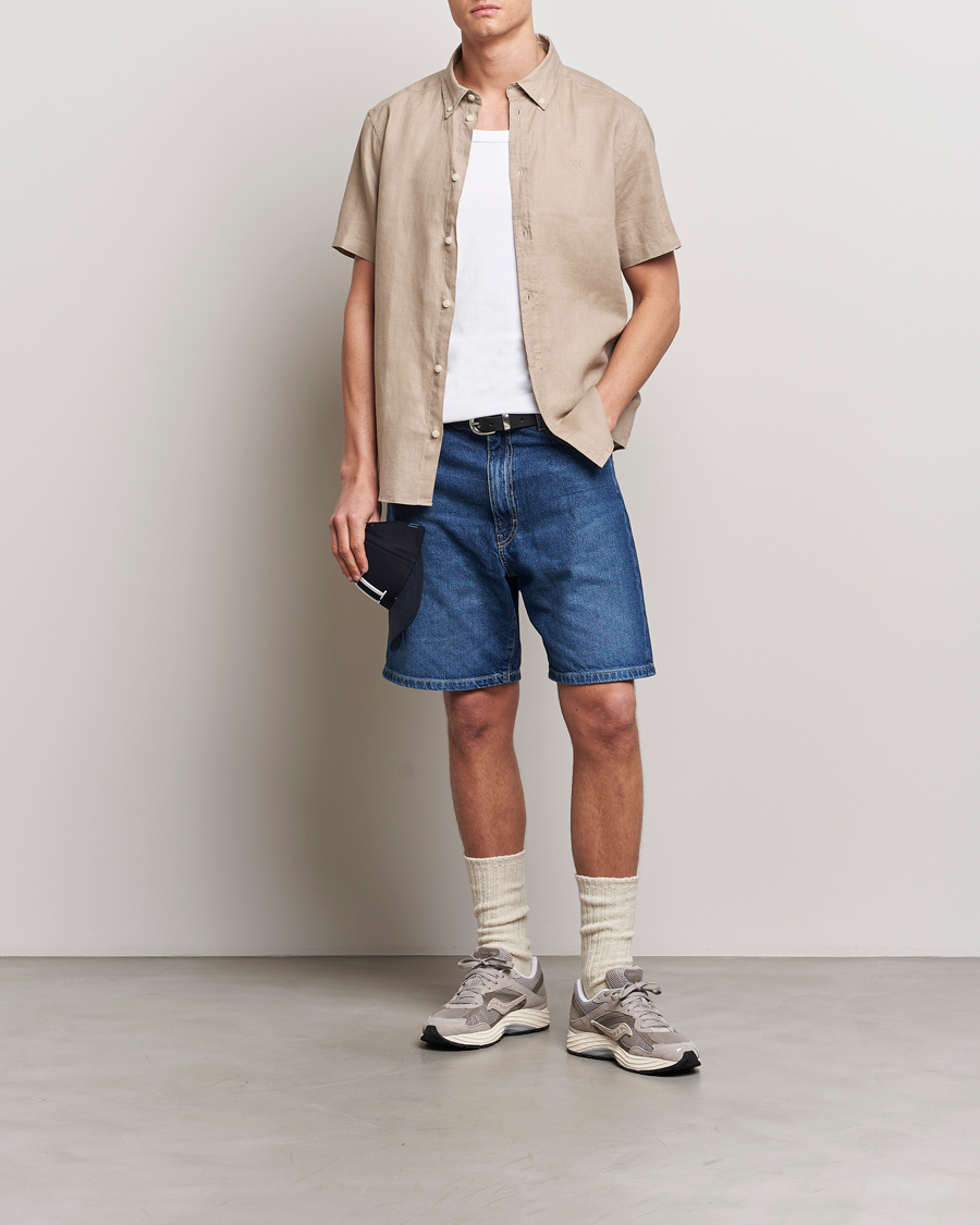 Men | Shirts | LES DEUX | Kris Short Sleeve Linen Shirt Dark Sand
