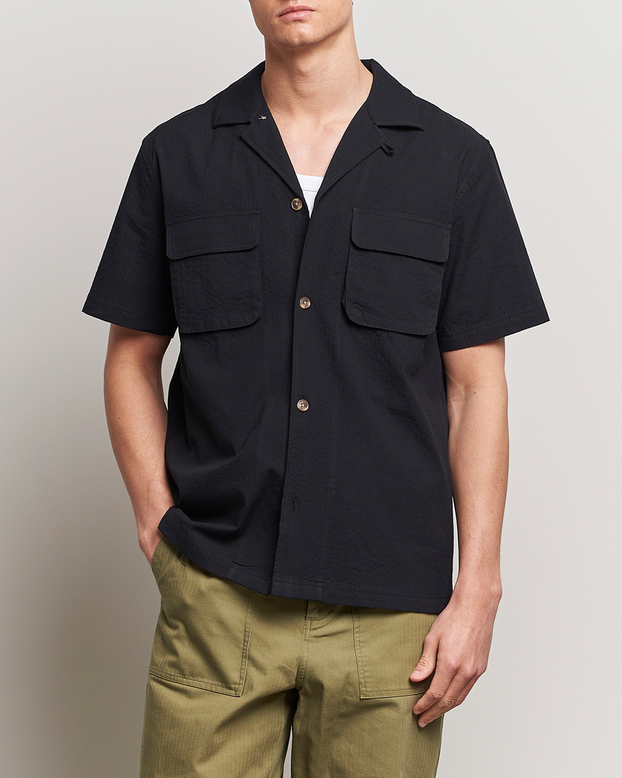 Men | New product images | LES DEUX | Osmund Seersucker Shirt Black
