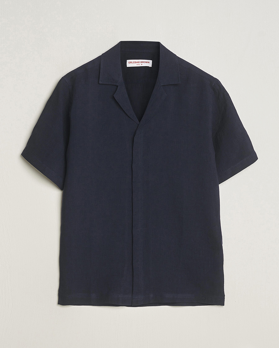 Men | Shirts | Orlebar Brown | Maitan Short Sleeve Linen Shirt Night Iris