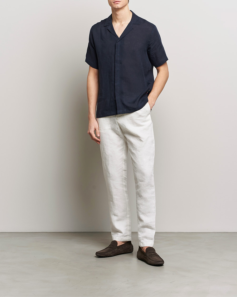 Men | Shirts | Orlebar Brown | Maitan Short Sleeve Linen Shirt Night Iris