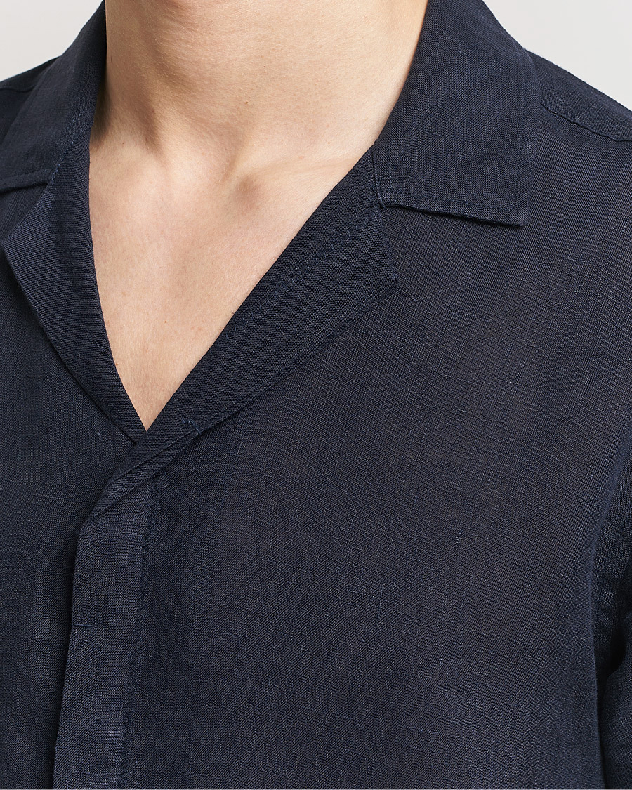 Men | Shirts | Orlebar Brown | Maitan Short Sleeve Linen Shirt Night Iris