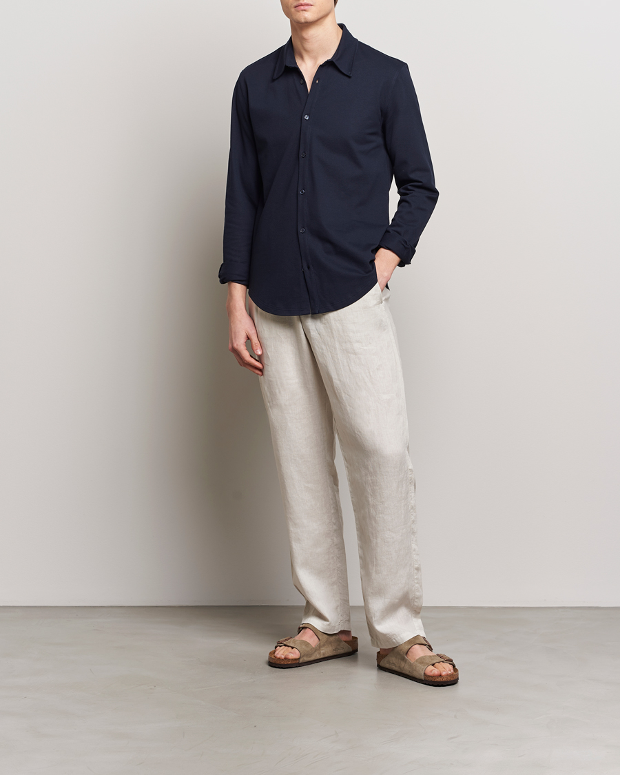 Men | Shirts | Orlebar Brown | Giles Long Sleeve Pique Polo Night Iris