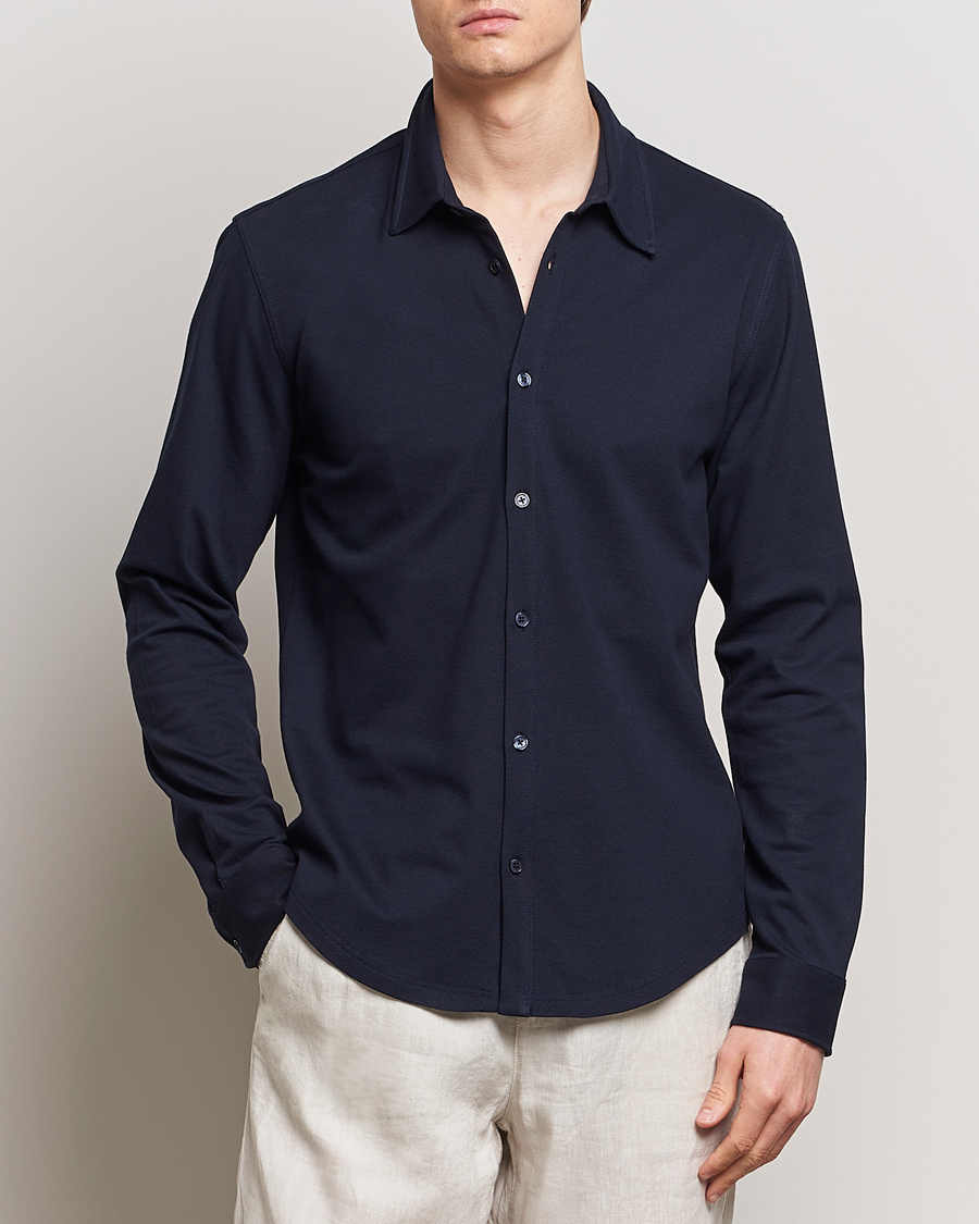 Men | Shirts | Orlebar Brown | Giles Long Sleeve Pique Polo Night Iris
