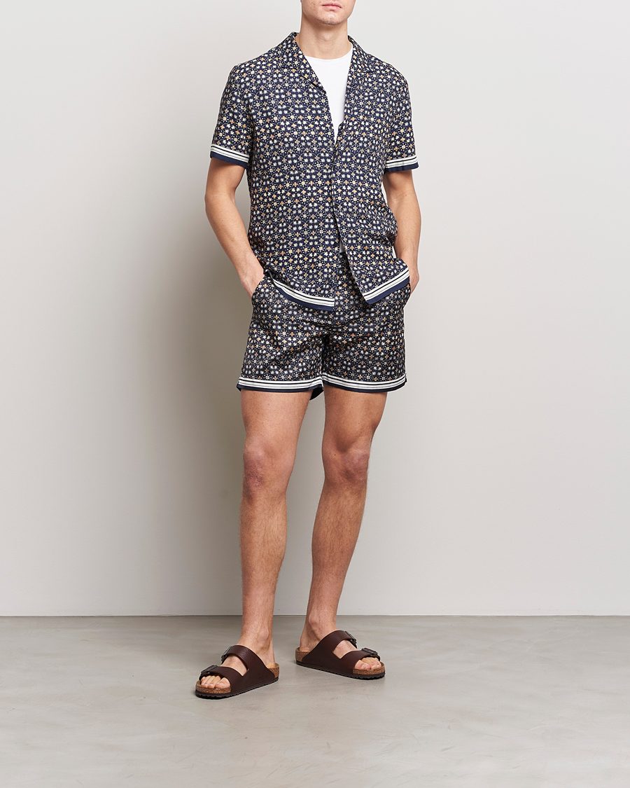 Men | Shirts | Orlebar Brown | Hibbert Fiore Viscose/Linen Printed Shirt Night Iris