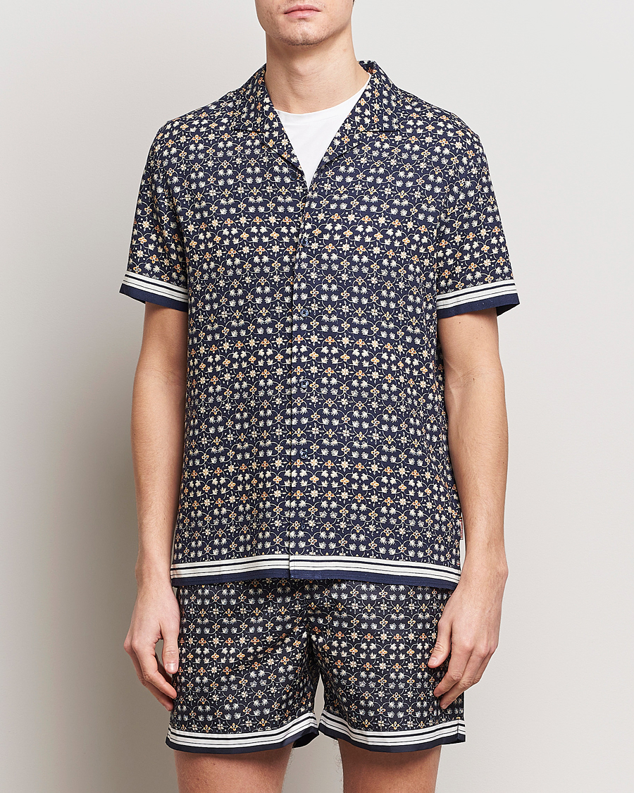 Men | Shirts | Orlebar Brown | Hibbert Fiore Viscose/Linen Printed Shirt Night Iris