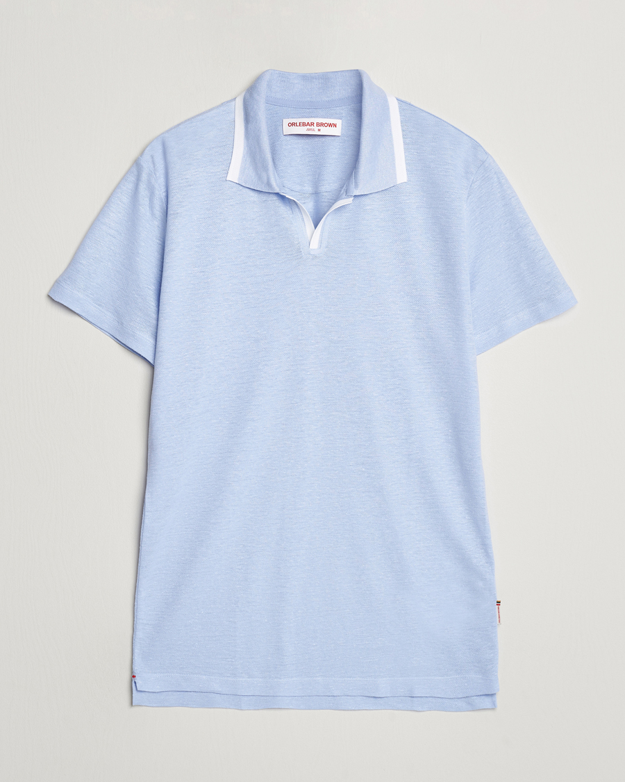 Men | Polo Shirts | Orlebar Brown | Felix Linen Pique Polo Soft Blue