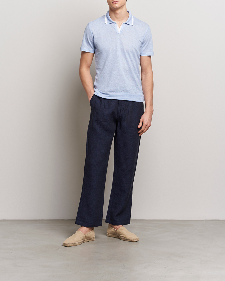 Men | Polo Shirts | Orlebar Brown | Felix Linen Pique Polo Soft Blue