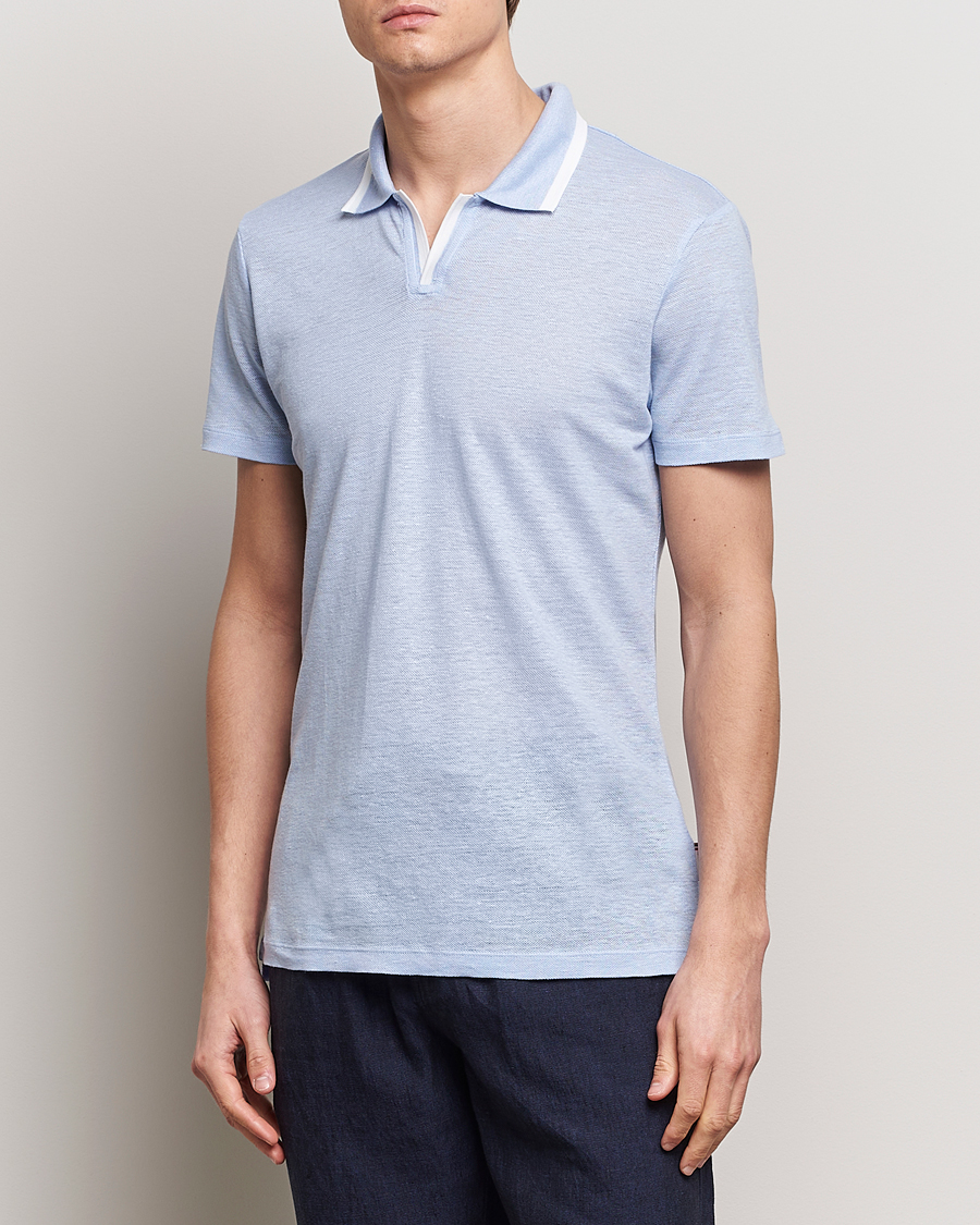 Orlebar Brown Felix Linen Pique Polo Soft Blue at CareOfCarl.com