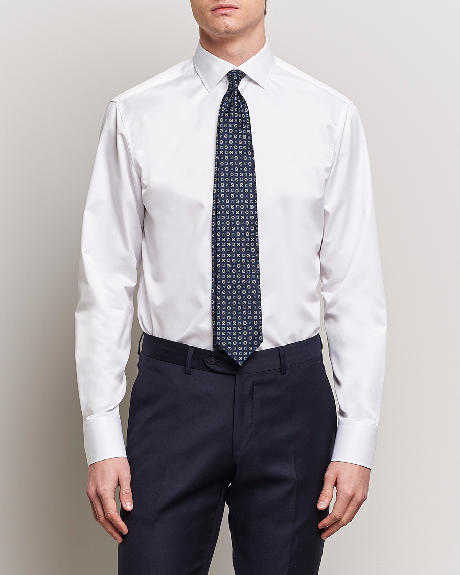 Men | Business Shirts | Stenströms | Fitted Body Cotton Twill Cut Away Shirt White