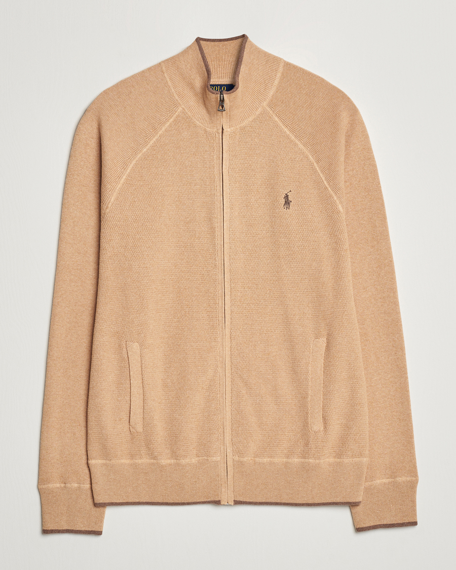 Men | Sweaters & Knitwear | Polo Ralph Lauren | Textured Full Zip Camel Melange