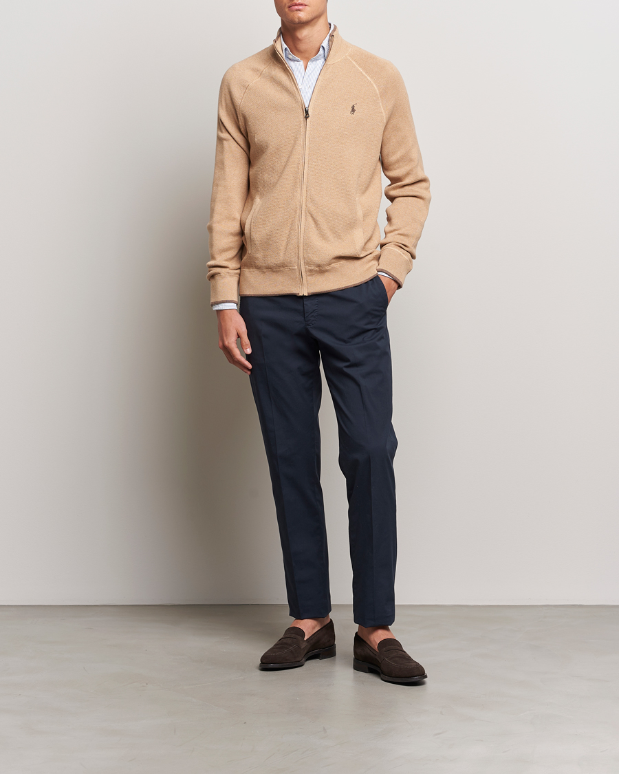 Men | Sweaters & Knitwear | Polo Ralph Lauren | Textured Full Zip Camel Melange