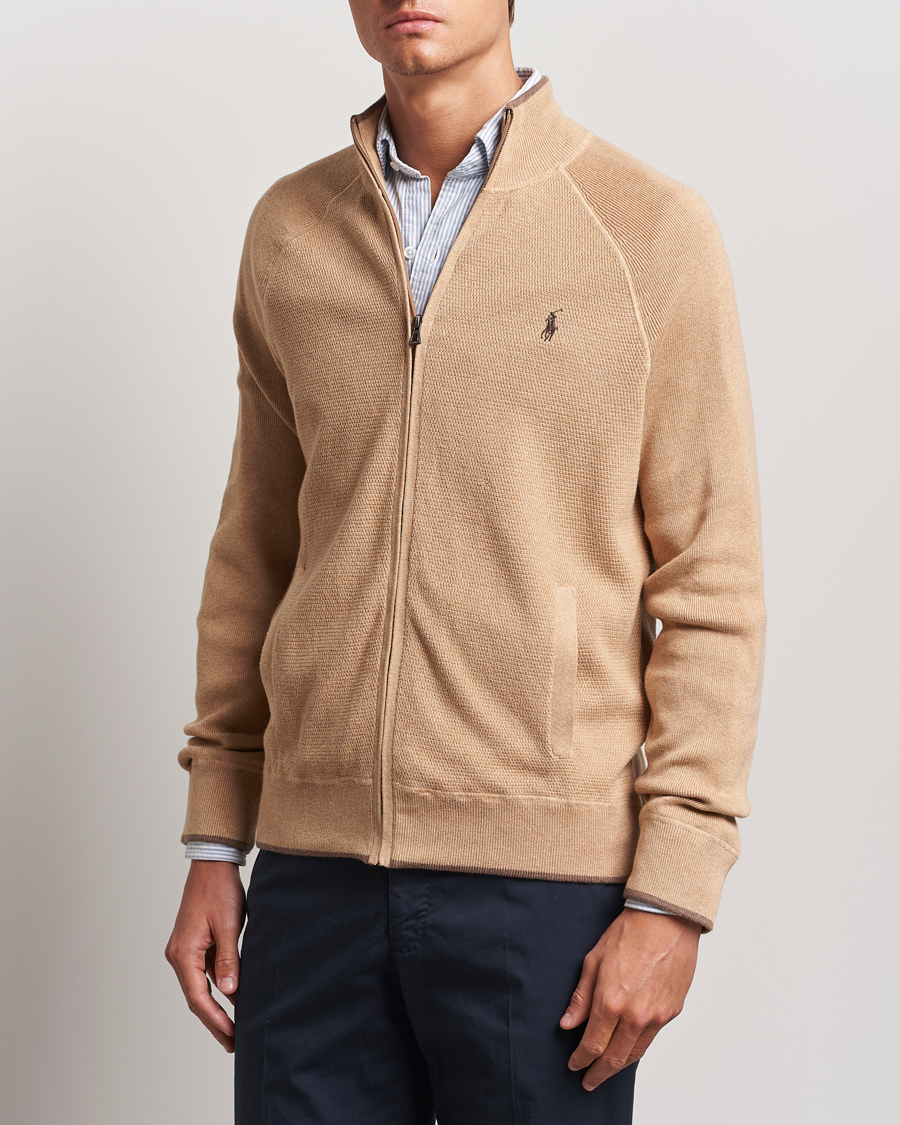 Men | Sweaters & Knitwear | Polo Ralph Lauren | Textured Full Zip Camel Melange
