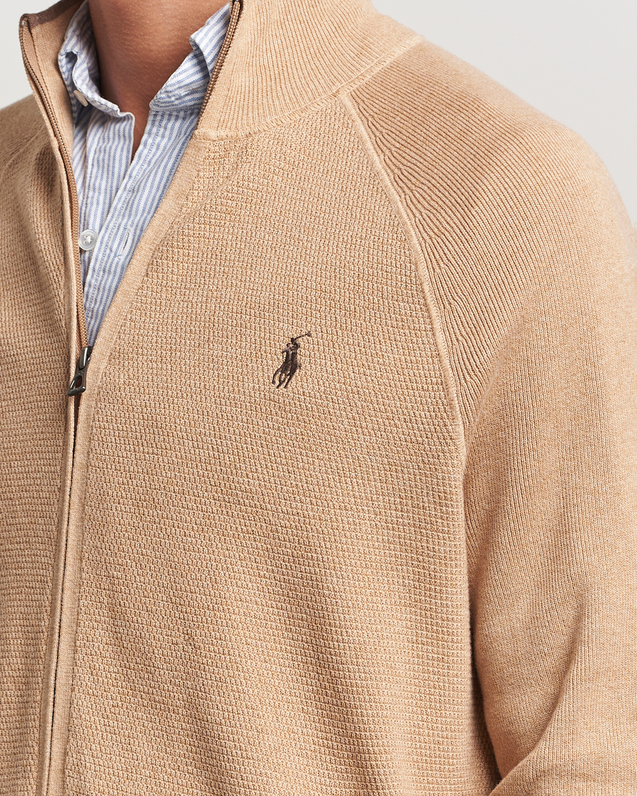 Men | Sweaters & Knitwear | Polo Ralph Lauren | Textured Full Zip Camel Melange
