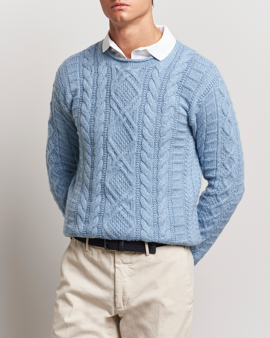 Men |  | Polo Ralph Lauren | Cotton Aran Knitted Sweater Light Chambray Heather