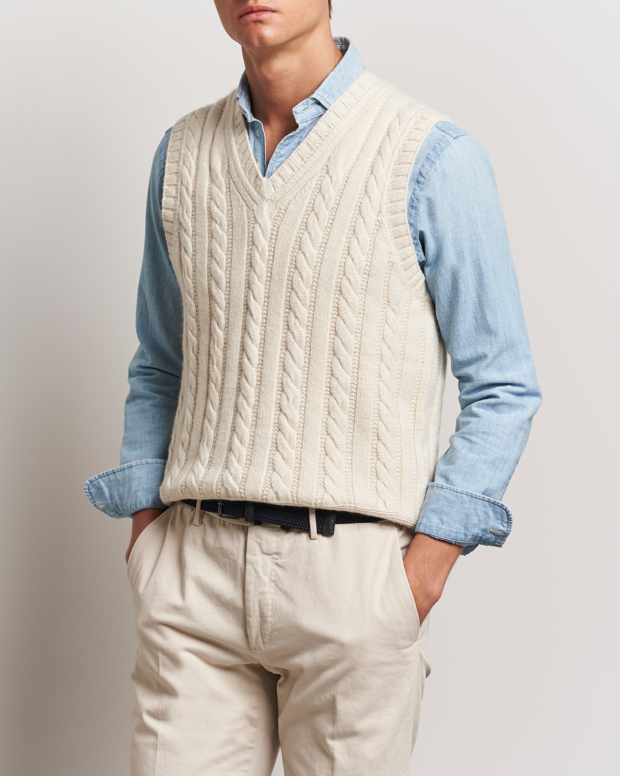 Men | Sweaters & Knitwear | Polo Ralph Lauren | Cotton Aran Knitted Vest Cream