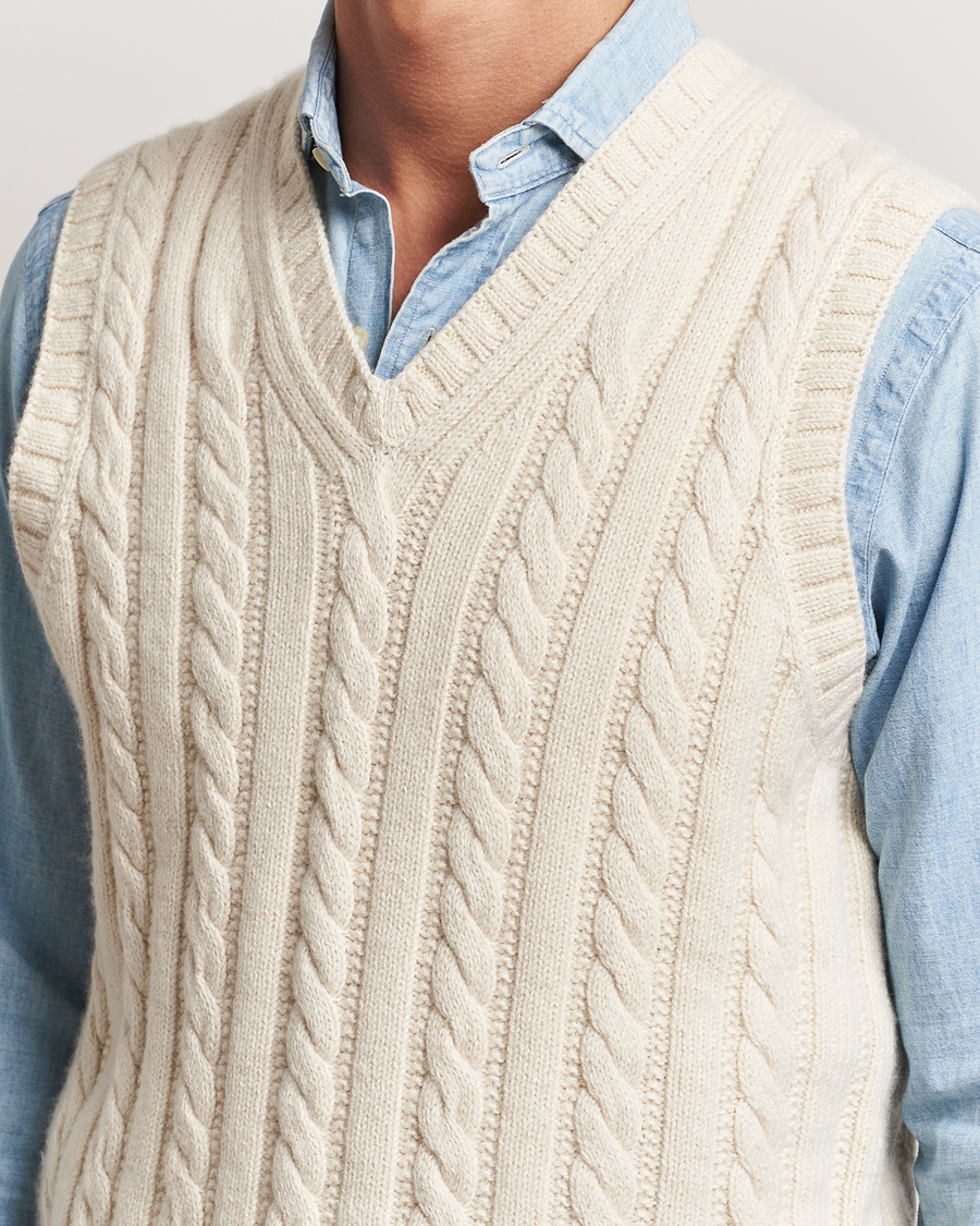 Men | Sweaters & Knitwear | Polo Ralph Lauren | Cotton Aran Knitted Vest Cream
