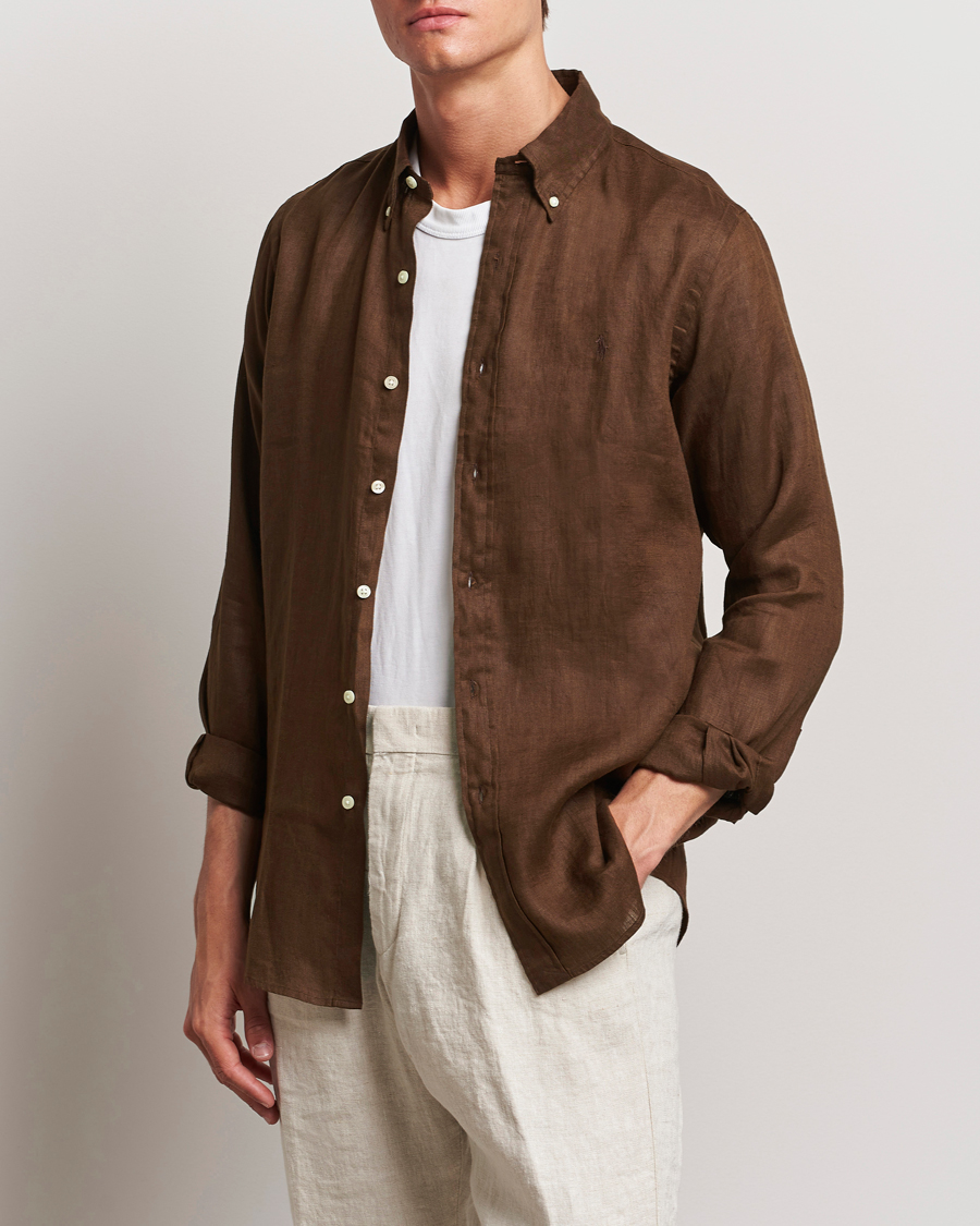 Men |  | Polo Ralph Lauren | Custom Fit Linen Button Down Chocolate Mousse