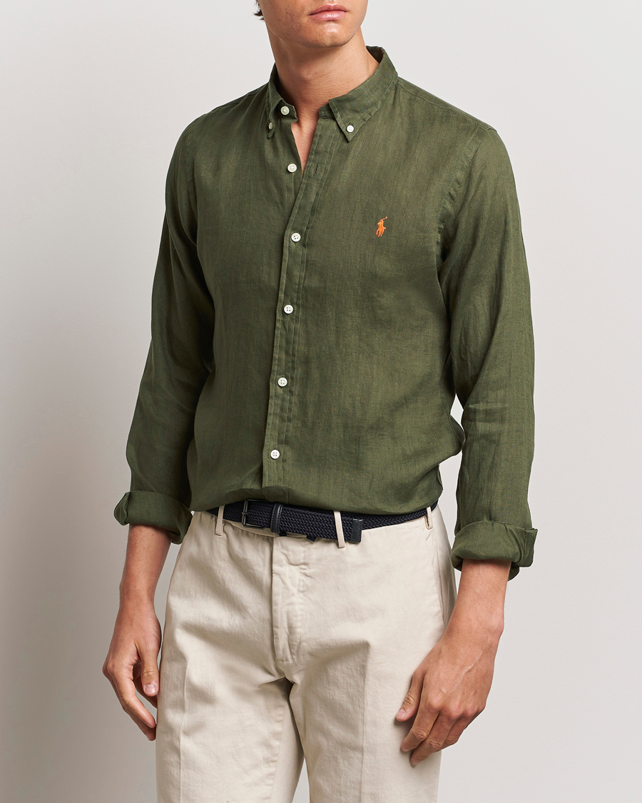 Men |  | Polo Ralph Lauren | Slim Fit Linen Button Down Shirt Thermal Green