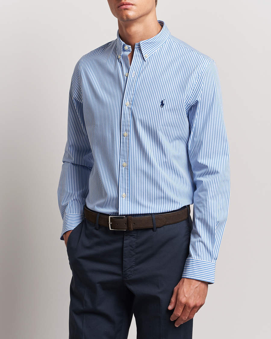 Men |  | Polo Ralph Lauren | Slim Fit Striped Poplin Shirt Light Blue/White
