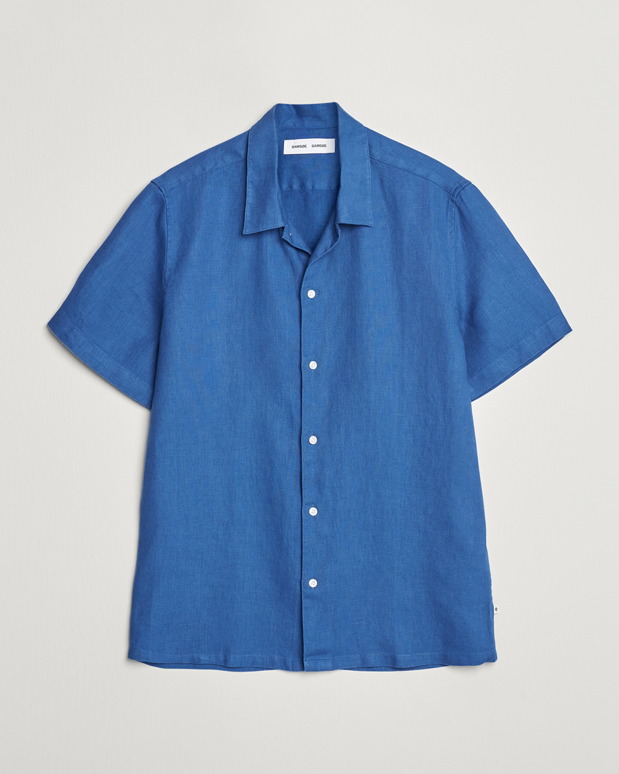 Men | Shirts | Samsøe Samsøe | Saavan Linen Short Sleeve Shirt Déja Vu Blue