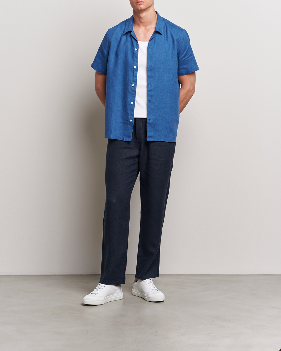 Men | Shirts | Samsøe Samsøe | Saavan Linen Short Sleeve Shirt Déja Vu Blue