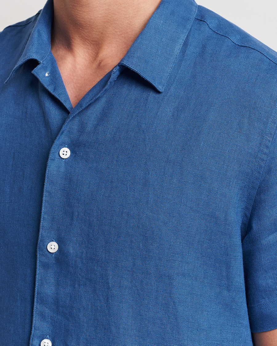 Men | Shirts | Samsøe Samsøe | Saavan Linen Short Sleeve Shirt Déja Vu Blue