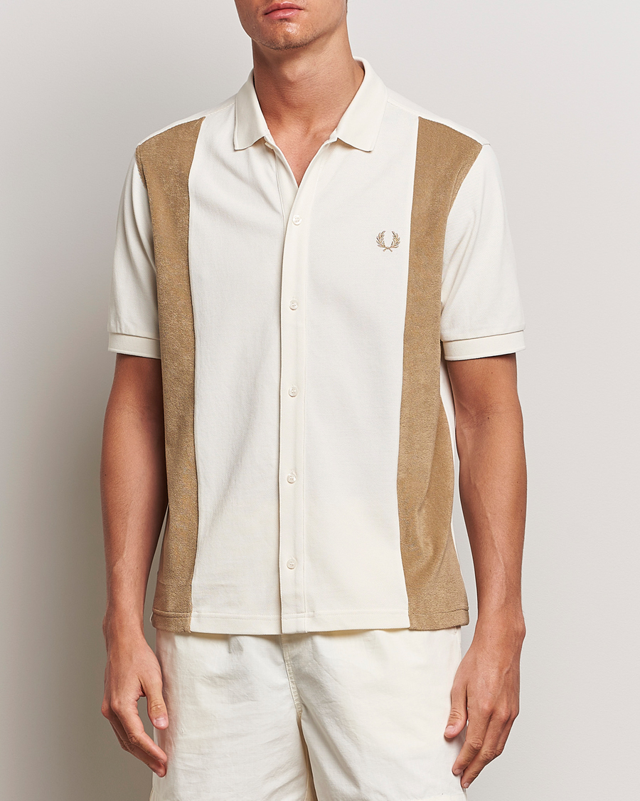 Men |  | Fred Perry | Towelling Panel Polo Short Sleeve Shirt Ecru