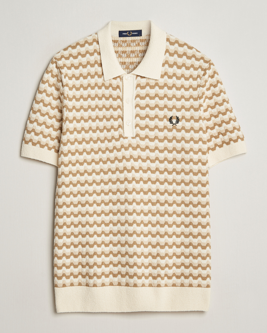 Men | Polo Shirts | Fred Perry | Bouclé Jacquard Knitted Polo Ecru