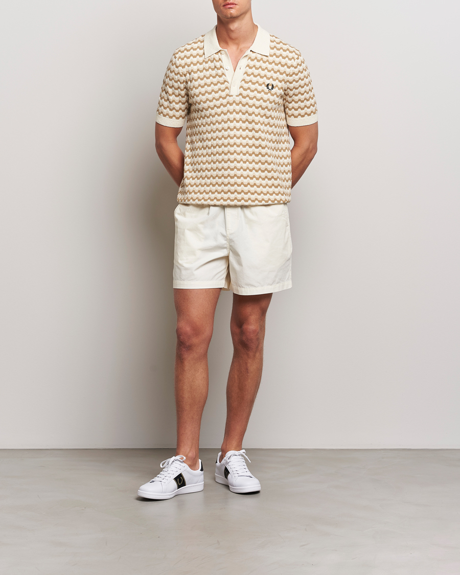 Men | Polo Shirts | Fred Perry | Bouclé Jacquard Knitted Polo Ecru