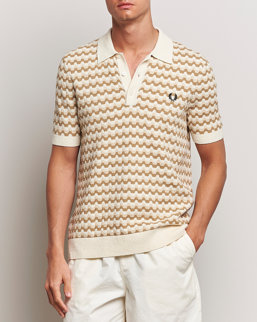 Men | Polo Shirts | Fred Perry | Bouclé Jacquard Knitted Polo Ecru