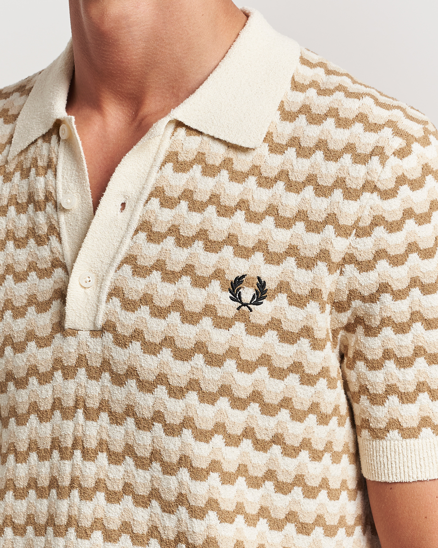 Men | Polo Shirts | Fred Perry | Bouclé Jacquard Knitted Polo Ecru