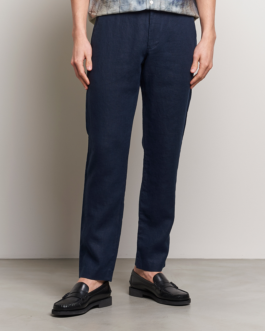 Men | Linen Trousers | NN07 | Theo Linen Trousers Navy Blue