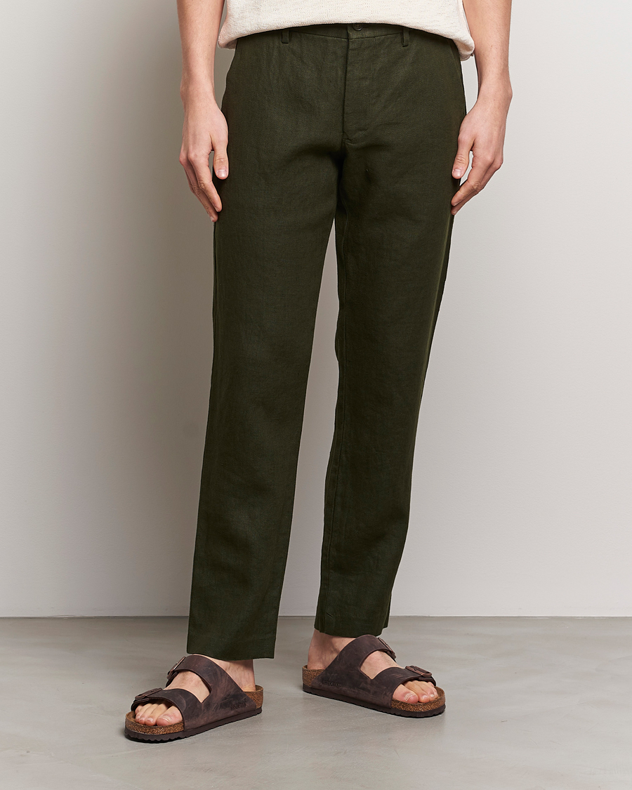 Men | Linen Trousers | NN07 | Theo Linen Trousers Rosin Green