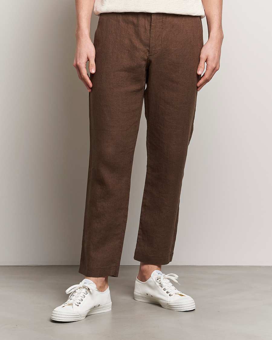 Men | The Linen Closet | NN07 | Theo Linen Trousers Cocoa Brown