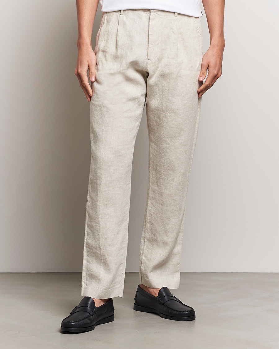 Men | Linen Trousers | NN07 | Bill Pleated Linen Trousers Oat
