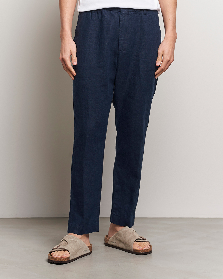 Men | Trousers | NN07 | Billie Linen Drawstring Trousers Navy Blue